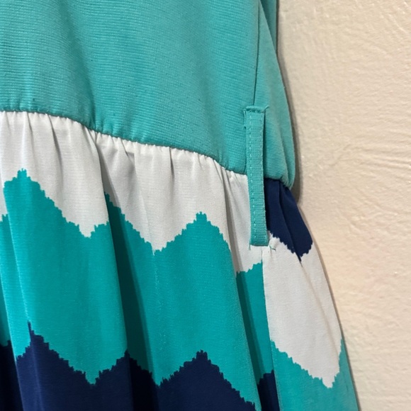 Chevron Pattern Maxi Dress - Teal, Coral, Navy - Picture 5 of 11